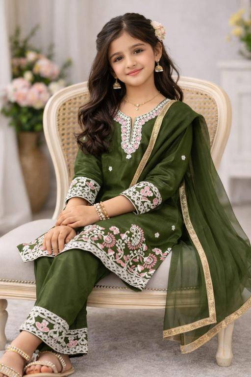 Trending New Ramzan Eid Silk Green Kids fashion clothing in Ahmedabad